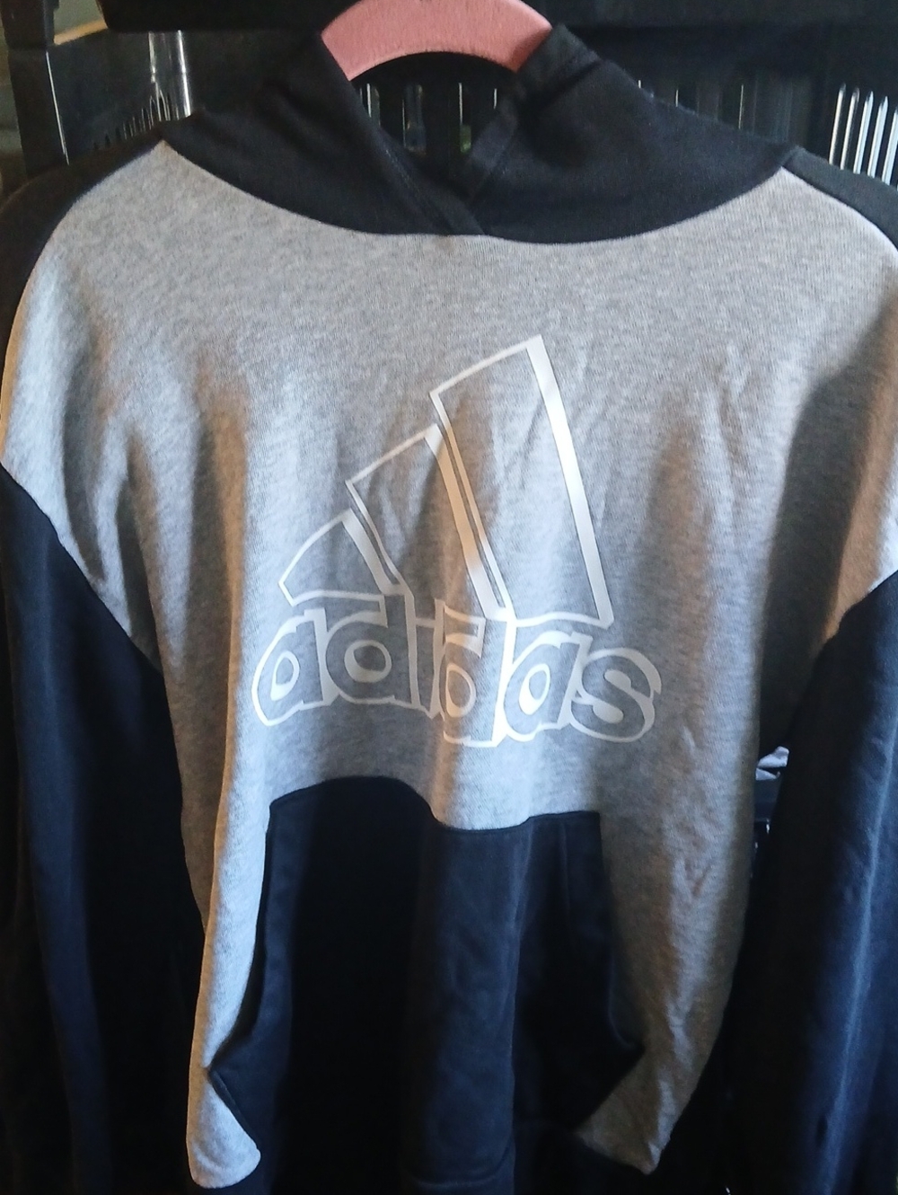 adidas Two-Tone Gray and Black Pullover Hoodie with Logo Large Boys